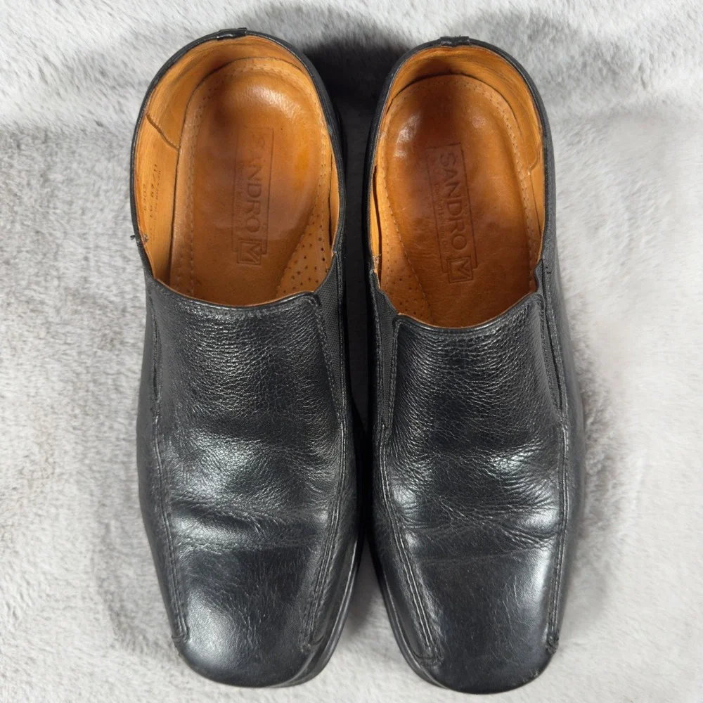 Sandro Moschino Black Leather Square Toe Slip On Loafer Shoes Men‎ 10D
